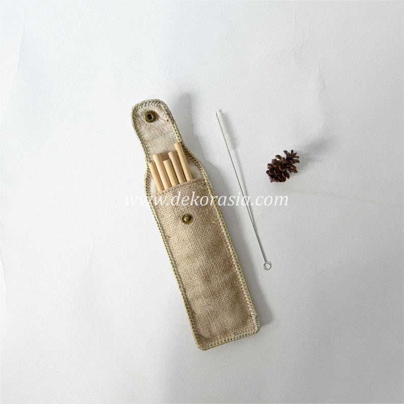 Bamboo Straw Set with Button Special Case